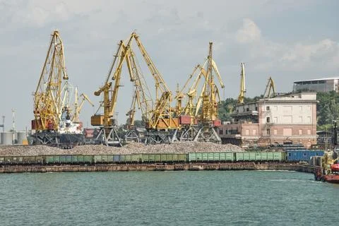 Cargo cranes on rails Stock Photos