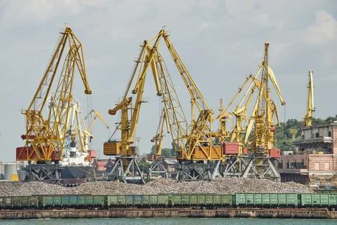 Cargo cranes on rails Stock Photos