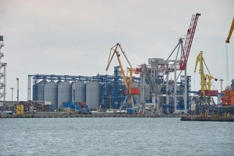 Cargo cranes on rails Stock Photos