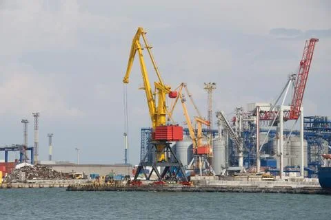 Cargo cranes on rails Stock Photos