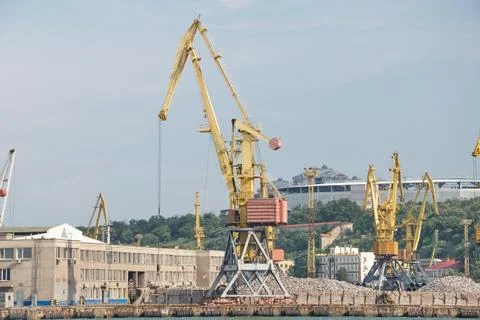Cargo cranes on rails Stock Photos