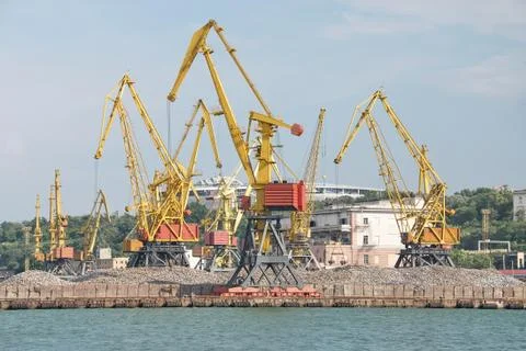 Cargo cranes on rails Stock Photos