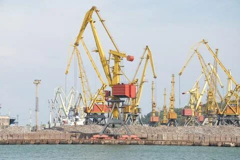 Cargo cranes on rails Stock Photos