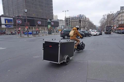 Cargo delivery bikes in Paris Stock Photos