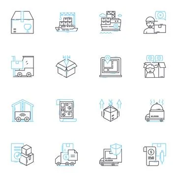 Cargo delivery linear icons set. Logistics, Shipping, Freight, Transportation Illustrazione stock