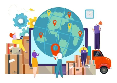 Cargo delivery with map, courier logistic service vector illustration. Trade by Stock Illustration