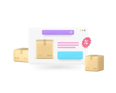 Cargo delivery postal parcel shipping internet browser web page sale discount Stock Illustration