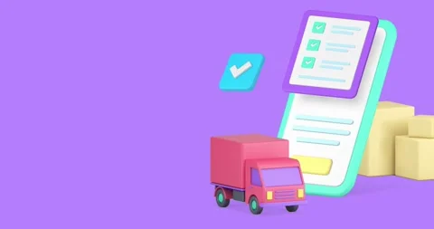 Cargo delivery service smartphone application checklist banner 3d icon animation Stock Footage 297458088
