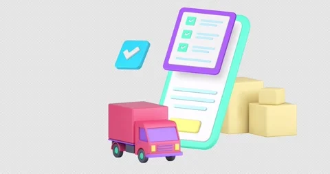 Cargo delivery service smartphone application 3d animation with alpha channel Stock Footage 297464641