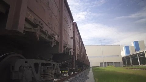 Cargo delivery by train to the big hangar, business Stock Footage 115052530