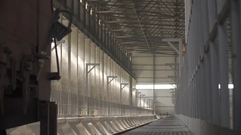 Cargo delivery by train to the big hangar, business Stock Footage 115052796