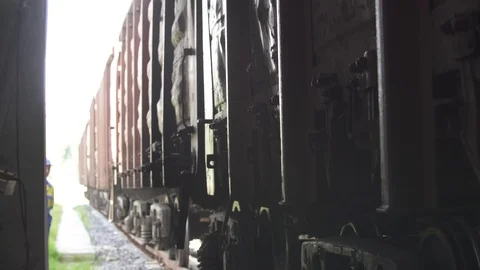 Cargo delivery by train to the big hangar, business Stock Footage 115052824