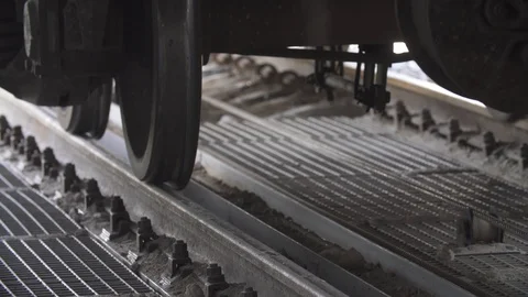 Cargo delivery by train to the big hangar, business Stock Footage 115052887