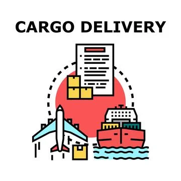 Cargo delivery using airplane and ship shipping service Stock Illustration