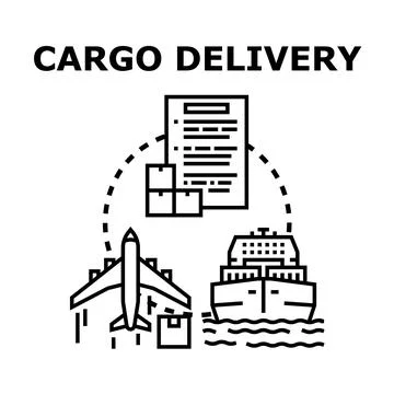 Cargo delivery using airplane and ship shipping service Stock Illustration