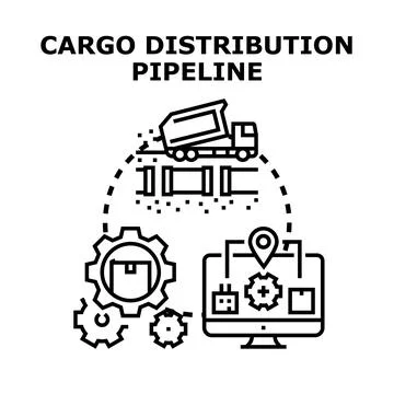 Cargo distribution pipeline managing global logistics and supply chain Stock Illustration
