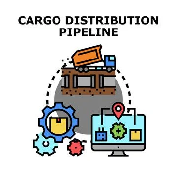 Cargo distribution pipeline managing global logistics and supply chain Stock Illustration