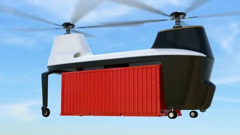 Cargo drones flying in the sky Stock Footage 75739952