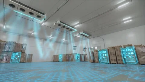 Cargo drones working in a smart warehouse. Automated Storage. Artificial 動画素材 332778559