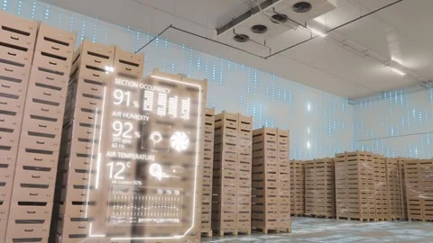 Cargo drones working in a smart warehouse. Automated Storage. Artificial Stock Footage 333583099