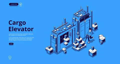 Cargo elevator or lift isometric landing page Ilustración de archivo