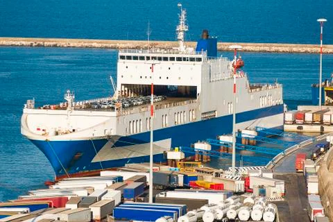 Cargo ferry at the pier Foto stock