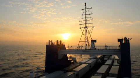 Cargo ferry at sunset Stock Footage 49306139