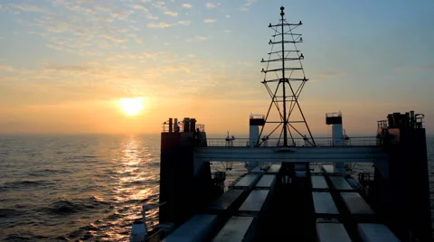 Cargo ferry at sunset Stock Footage 49306185