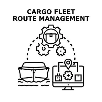 Cargo fleet logistics management and shipping route planning 库存插图