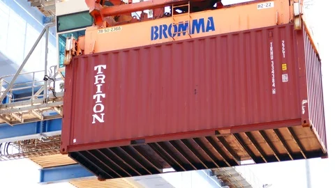 Cargo freight with working crane 4k Video stock 91135413