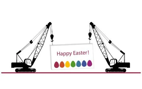 The cargo is held by two self-propelled construction cranes. Happy easter Stock Illustration