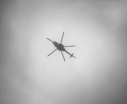 Cargo helicopter in dense clouds in cloudy weather in poor visibility condi.. Stock Photos