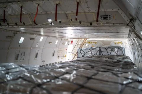 Cargo inside main deck of aircraft Stock Photos