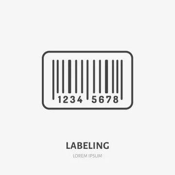 Cargo labeling flat line icon. Barcode tag sign. Thin linear logo for retail Stock-Illustration
