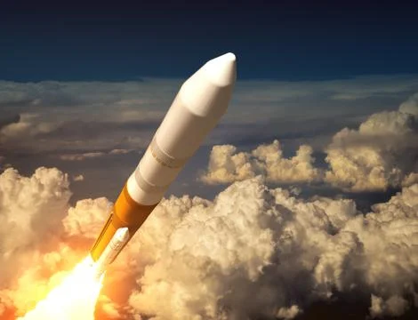 Cargo Launch Rocket In The Clouds Stock Illustration