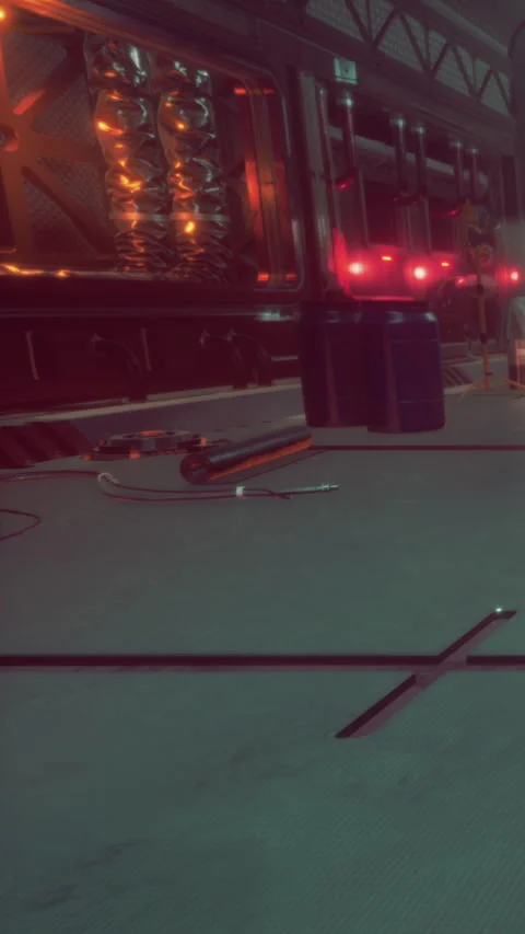 Cargo lies on the floor in a futuristic setting with glowing lights Vídeo Stock 338417744