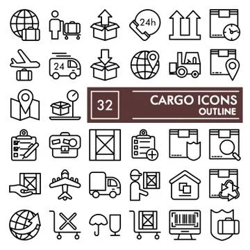 Cargo line icon set, delivery symbols collection, vector sketches, logo Stock Illustration
