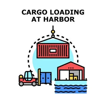 Cargo loading transportation and delivery at harbor Stock Illustration