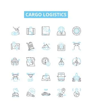 Cargo logistics vector line icons set. Shipping, tracking, distribution Stock Illustration