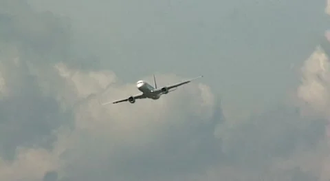 Cargo Medium-range narrow-body Tu-204C performs right turn with bank angle. Stock Footage 194534176