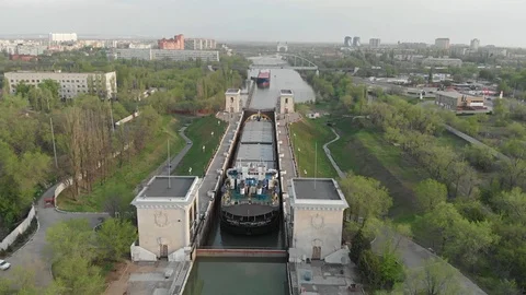 Cargo. The motor ship of the river-sea type. Shipping by water transport. Stock Footage 111383197