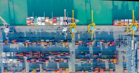 Cargo Operations, Loading Ship - Aerial - Hyperlapse 4K+ Stock Footage 97723894