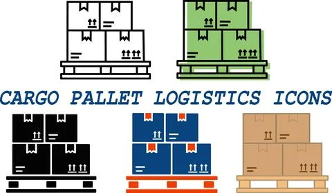 Cargo pallet storage warehouse icon set Stock Illustration