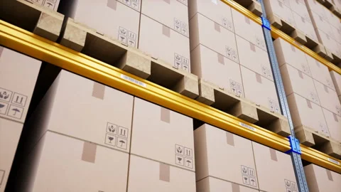 Cargo pallets and boxes on helves in modern logistics center. 動画素材 105082580