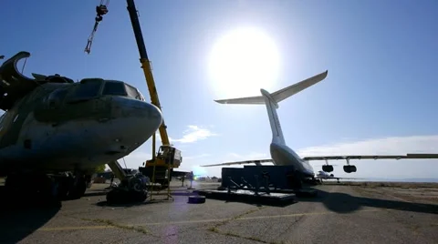 Cargo plane and helicopter 7 Stock Footage 11149817