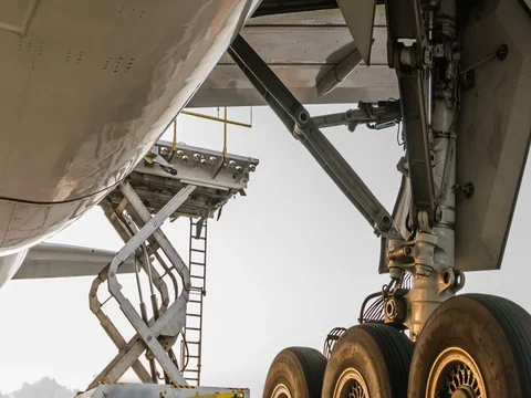 Cargo plane loading - Zoom out Stock Footage