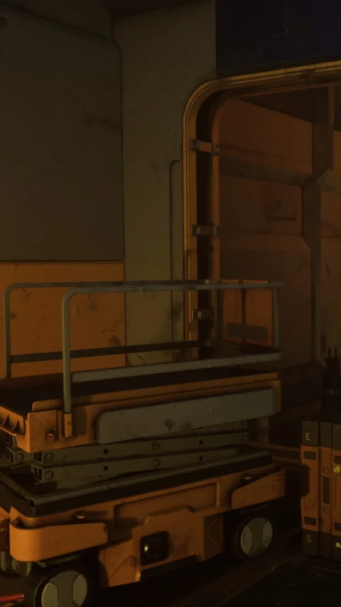 Cargo platform and loading equipment in a storage area at night Stock Footage 334175160