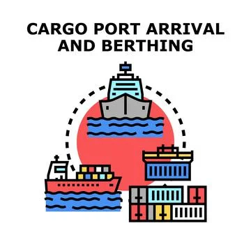Cargo port logistics arrival and berthing process Stock Illustration