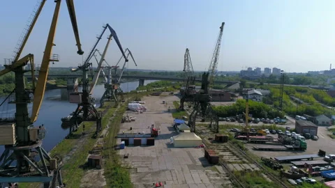 Cargo port near the river Video stock 93293953