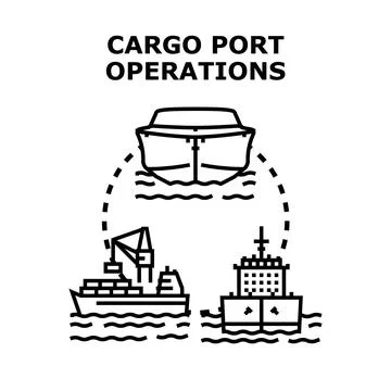 Cargo port operations logistics maritime trade delivery Stock Illustration